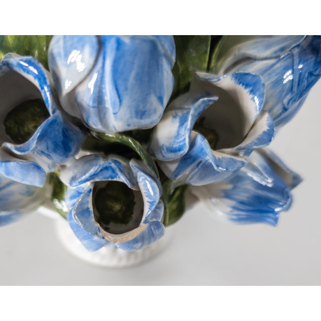 Mid-Century Italian Faience Majolica Floral Tulipiere Decorative Vase, Signed For Sale - Image 10 of 15