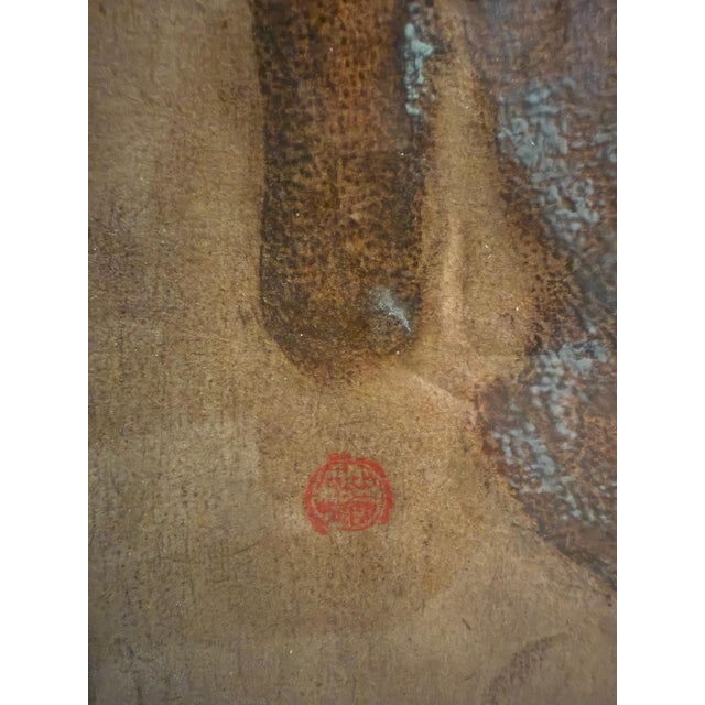 Wood Vintage Framed Buddha Temple Stone Rubbing Art With Red Seal & Bamboo-Style Frame For Sale - Image 7 of 11