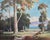Stunning 1950s oil painting depicting a view of the California coast perfectly framed by a cluster eucalyptus trees. The...