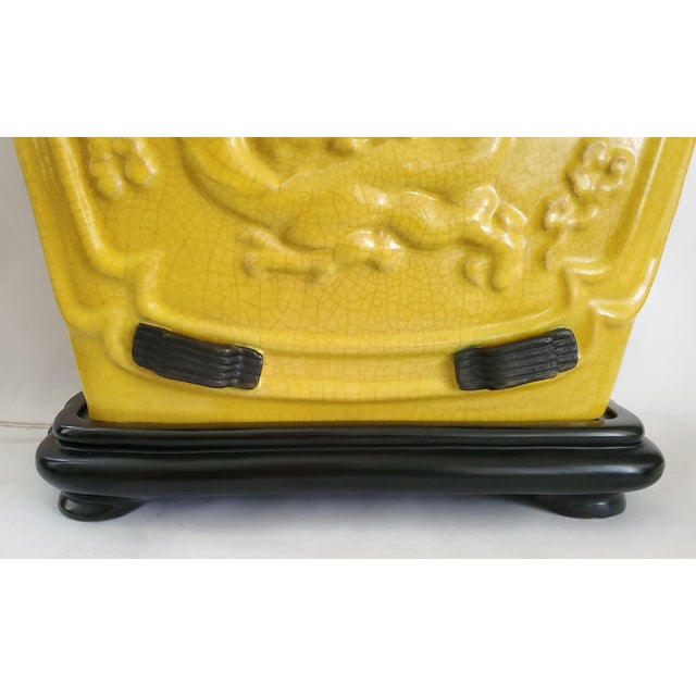 Lamp Vintage Chinese Imperial Yellow Crackled Porcelain & Shade For Sale - Image 14 of 17