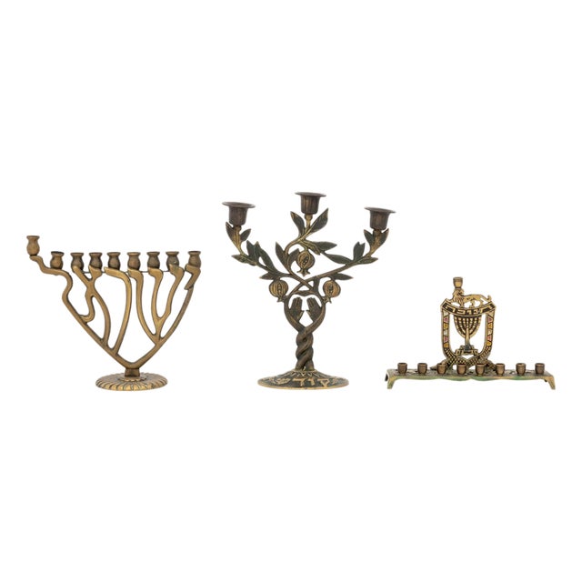Collection of Three Judaica Brass Candelabra For Sale