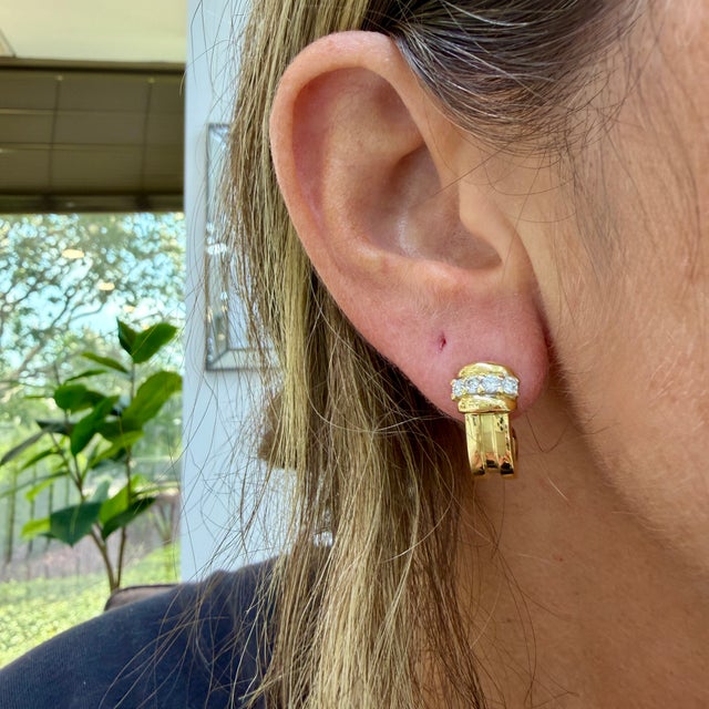 Vintage Tiffany & Co. 1995 Atlas 18k Yellow Gold Diamond Huggie Clip on Earrings, Pair For Sale - Image 9 of 9