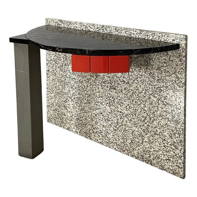 Italian Modern Black Marble Granite Console Aldo Cibic for Memphis, 1980s For Sale