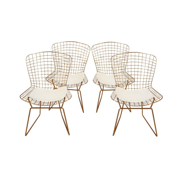 Harry Bertoia Gold Chrome Steel Chairs in the Style of Harry Bertoia - A Set of 4 For Sale - Image 4 of 16