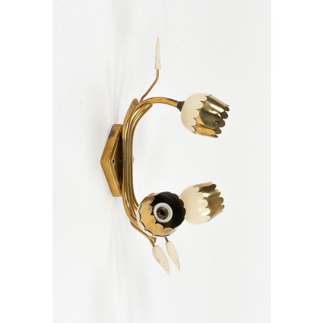 Mid-Century Brass Tulip Flower Wall Sconces, Italy, 1950s, Set of 2 For Sale - Image 9 of 18