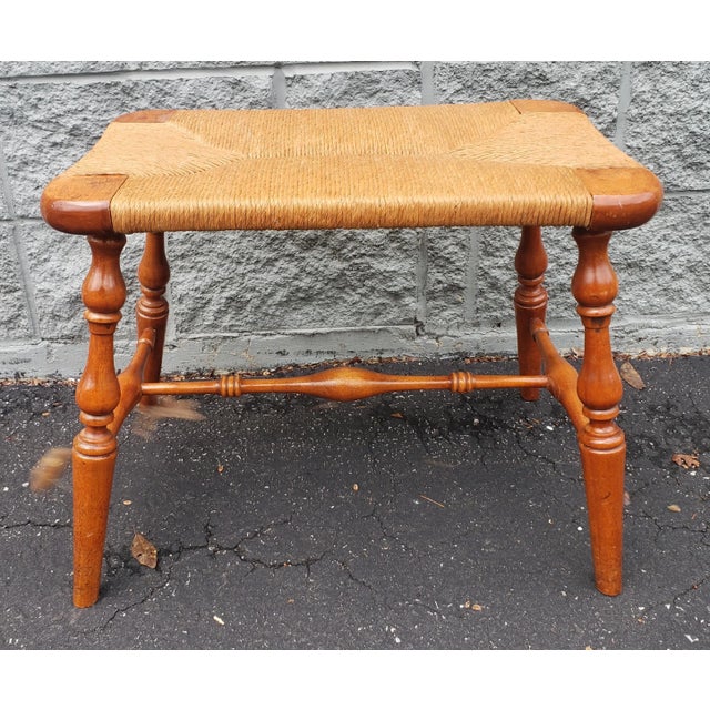 Mid-Century Modern Mid-Century Turned Maple and Rush Seat Bench For Sale - Image 3 of 7
