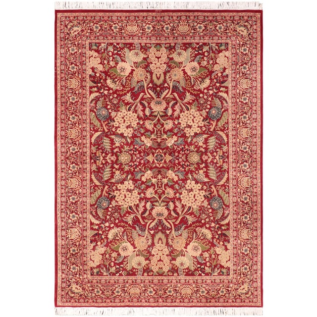 Shabby Chic Floral 1990'sPak-Persian Red/Beige Wool Rug - 6'1'' X 9'2'' For Sale - Image 9 of 9