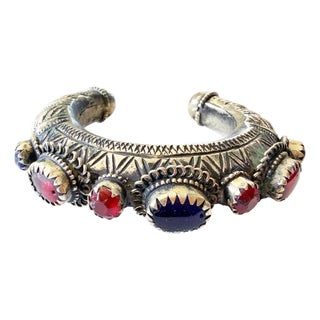 Vintage East Afghan Tribal Kuchi Bracelet Red and Blue Glass For Sale