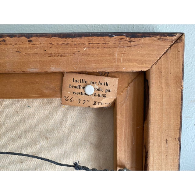 Original vintage 1960s painting by Pennsylvania artist Lucille McBeth. Oil on canvas measures 18 1/2” x 18 1/2”. Floating...