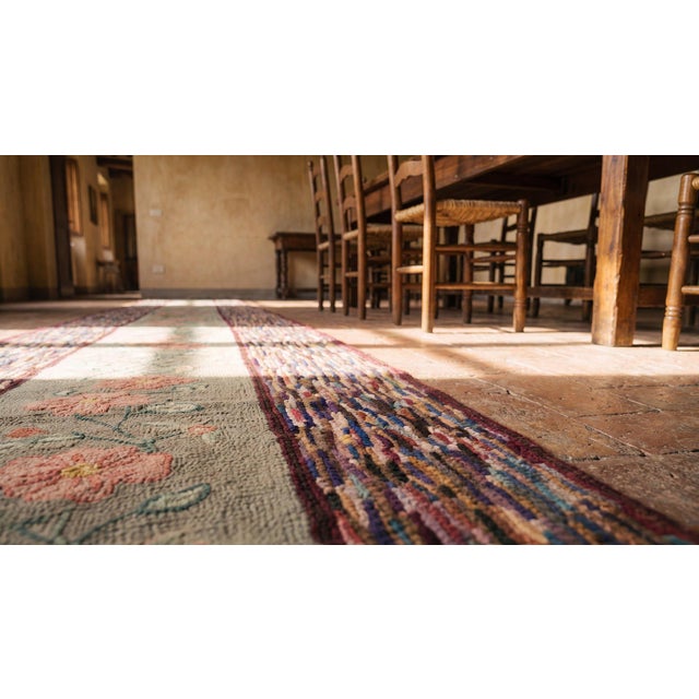 Gray 1930s Gray Floral Folk Art Antique American Hooked Rug 2'4" X 18' Handknotted Wool Carpet For Sale - Image 8 of 9