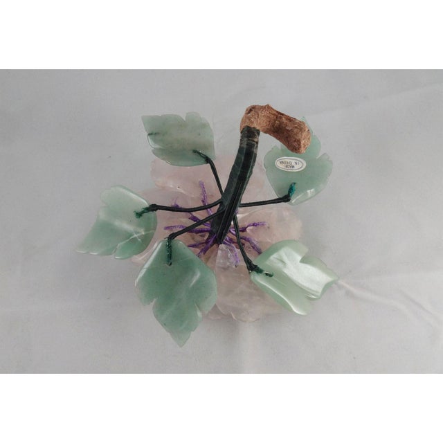 Pretty vintage flower made with translucent pink quartz petals and green jade leaves. Made in China, circa 1960's....