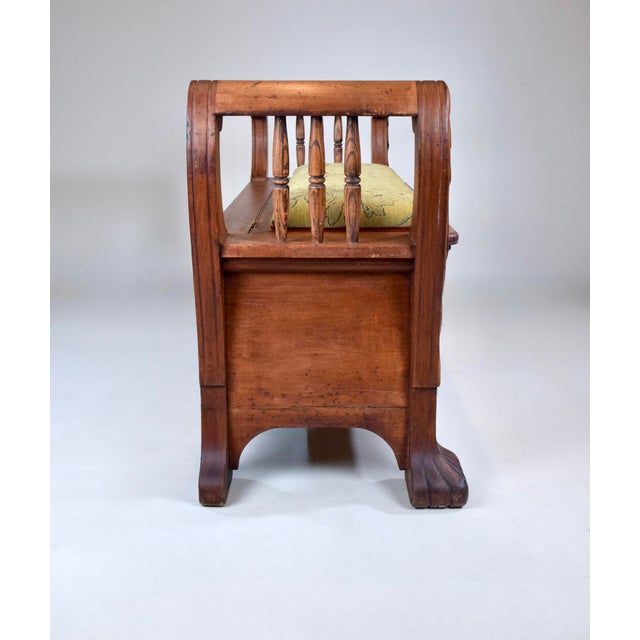 Wood Antique White Oak Storage Bench, Hand-Carved, 19th C., Usa For Sale - Image 7 of 16