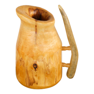 Rustic Handcarved Decorative Wooden Tankard With Antler Handle From Montana - Signed by Artisan 2005