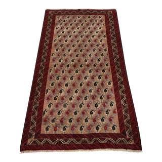 Baloch Rug 3’4” X 6’1” Brown Wool Vintage Tribal Hand-Knotted Oriental Carpet For Sale
