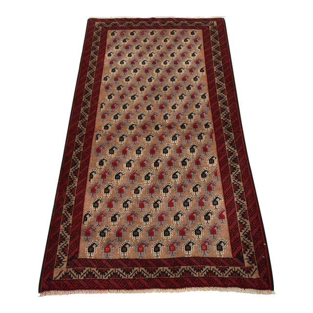 Baloch Rug 3’4” X 6’1” Brown Wool Vintage Tribal Hand-Knotted Oriental Carpet For Sale