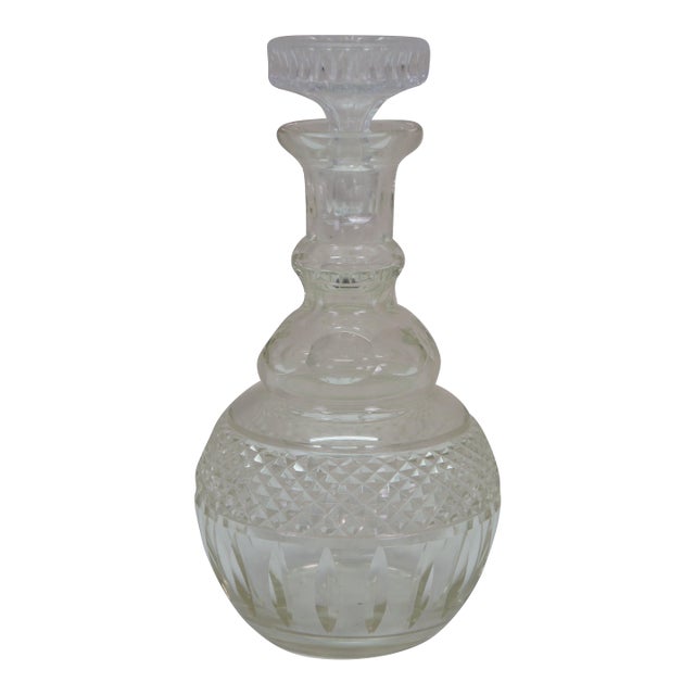 Vintage American Faceted Cut Crystal Liquor Wine Bar Bottle Decanter For Sale