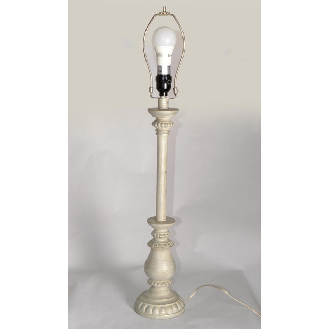 Mid-Century Modern Mid Century Modern Silver Florentine Italian Painted Candlestick Lamps With Linen Shades - a Pair For Sale - Image 3 of 15