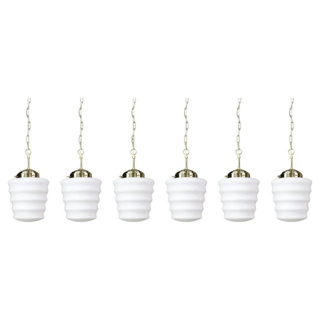 Mid-Century Modern Brass and Opaline Glass Pendant, Prague, 1960s For Sale - Image 11 of 11