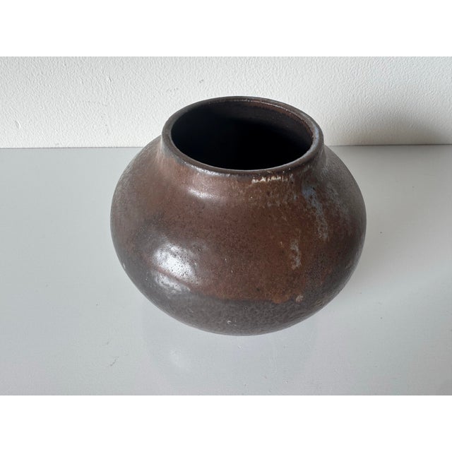 Mid-Century Modern 1980’s Vintage Organic Brown Glazed Studio Pottery Vase, Unsigned For Sale - Image 3 of 10