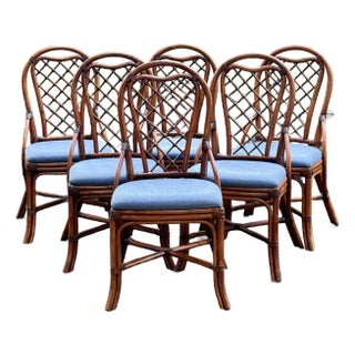 Braxton Culler “Trellis” Rattan Coastal Dining Chairs - Set of 6 For Sale