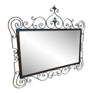 Vintage French Monumental Wrought Iron Fleur-De-Lis Wall Mirror For Sale