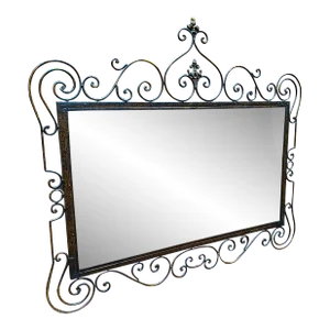Vintage French Monumental Wrought Iron Fleur-De-Lis Wall Mirror