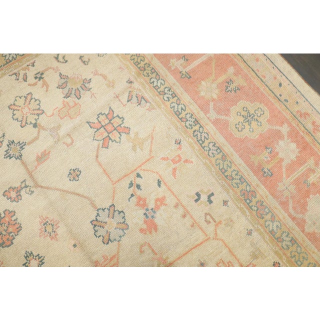 Ivory Peach Square Antique Oushak Large Square Rug no. 10968 For Sale In New York - Image 6 of 14