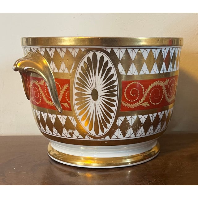 Antique early 19th century English George III Coalport porcelain neoclassical cachepot or jardiniere, circa 1810....