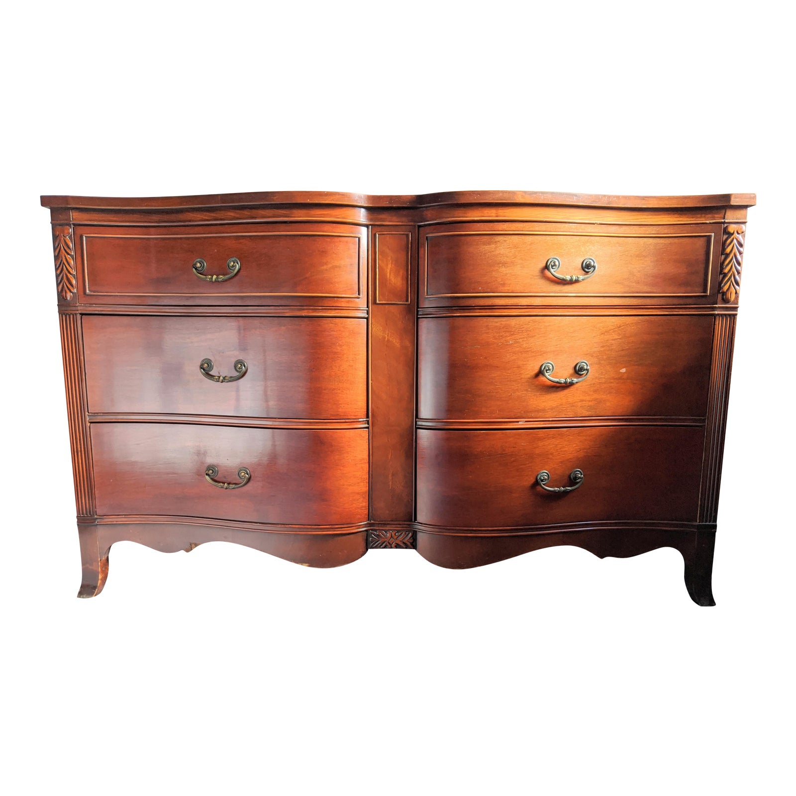 Vintage MidCentury Mahogany Chippendale Double Bow Front Dresser