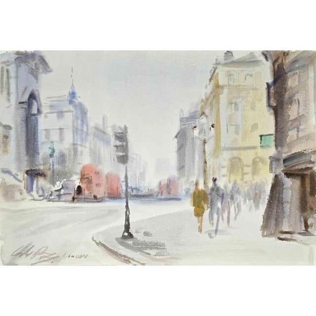 Modern Carlo Ravagnan, View of Piccadilly in London, Watercolor, 1975 For Sale - Image 3 of 3
