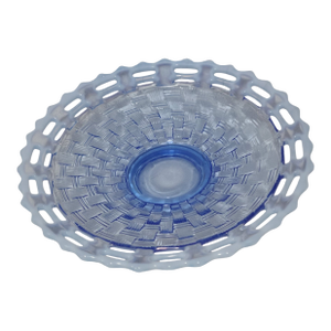 Vintage Fenton Glass Open Lace Edge Periwinkle Blue Opalescent Basket Weave Plate