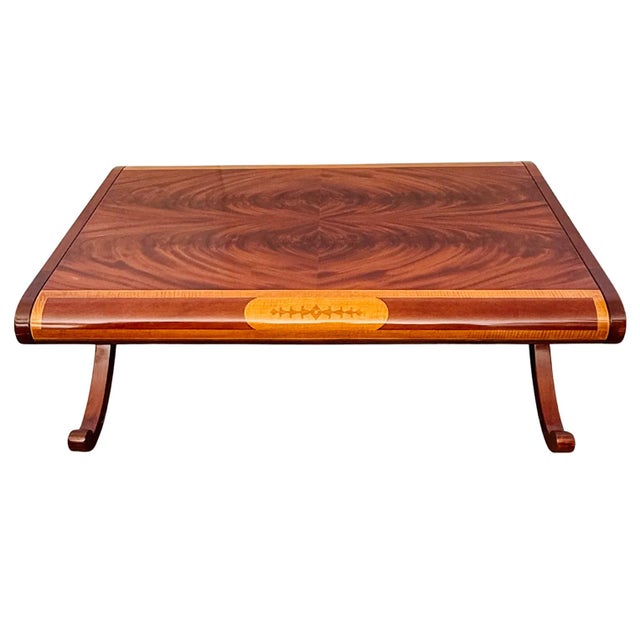 Late 20th Century Neoclassical Flame Mahogany & Satinwood Inlaid Curule Coffee Table For Sale - Image 9 of 18