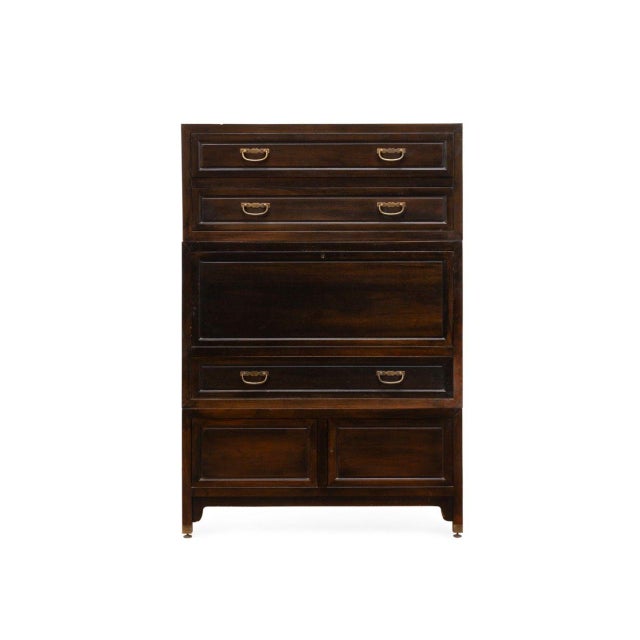 Michael Taylor for Baker Furniture, mid 20th century Modular "Far East" Collection secretary on cabinet, having two-drawer...
