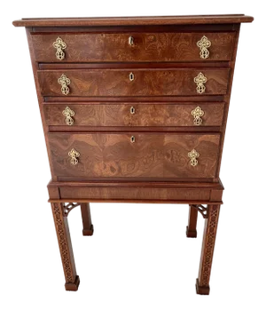 Hickory Chair Vintage James River Plantation Chippendale Style Burl Wood Mahogany Silverware Chest Mid 20th Century