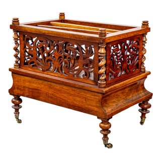 Antique English Victorian Pierced Burl Walnut Music Canterbury For Sale
