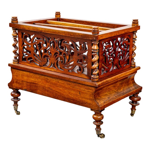 Antique English Victorian Pierced Burl Walnut Music Canterbury For Sale