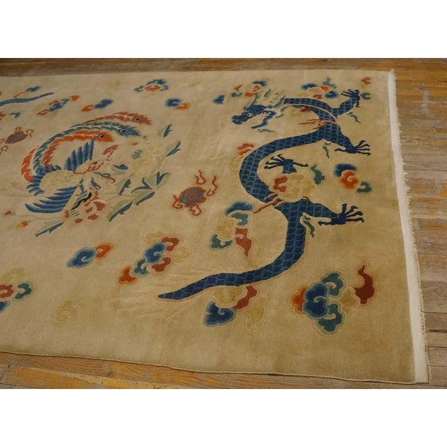 1980s Beige Dragon Vintage Nepalese Tibetan Carpet 6' X 8'9" Knotted Wool Rug For Sale - Image 10 of 12