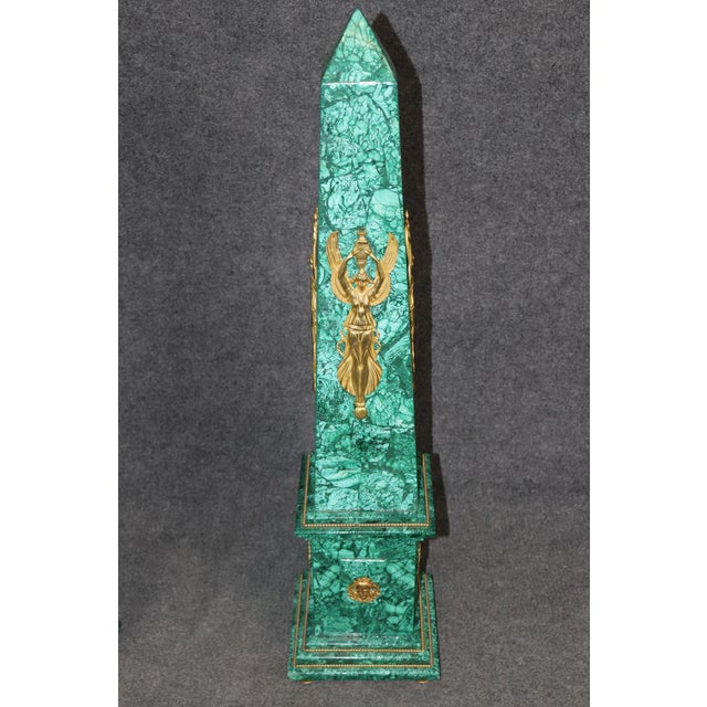 Palatial Pair of French Empire Style Malachite and Bronze Mounted Obelisks For Sale - Image 4 of 7