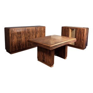 Art Deco Dining Room Set in Makassar Ebony, 1930, Set of 3 For Sale