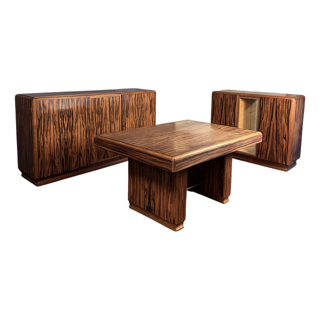 Art Deco Dining Room Set in Makassar Ebony, 1930, Set of 3 For Sale