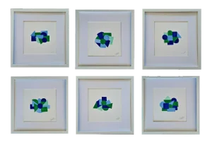 Contemporary Abstract Acrylic Paintings by Christine Frisbee, Framed - Set of 6