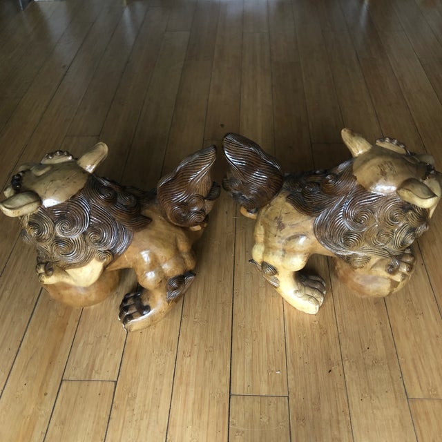 1960s Hand Carved Foo Dog Figurines For Sale - Image 12 of 13