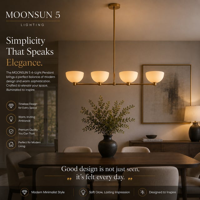Modern Linear Chandelier 4 Light, Matte Off White Dome Pendant Light Brass Dining Room Fixture, Kitchen Island Lighting, Minimalist Light For Sale - Image 9 of 13