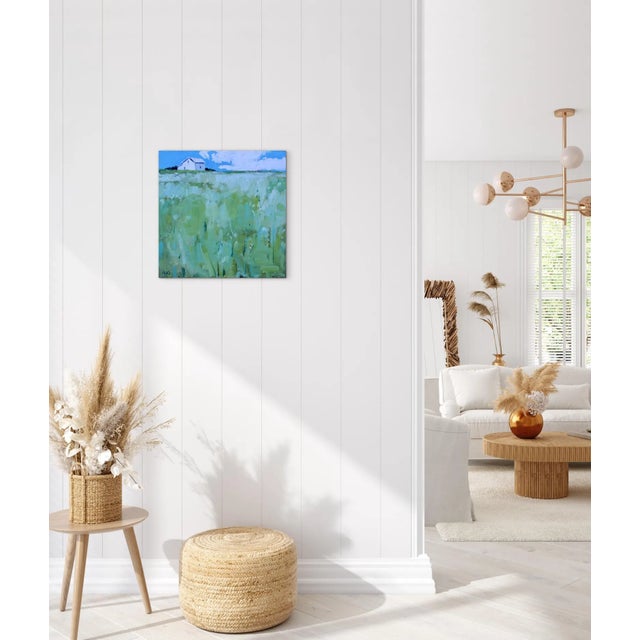 2020s White Barn on the Horizon – Contemporary Landscape Oil For Sale - Image 5 of 8
