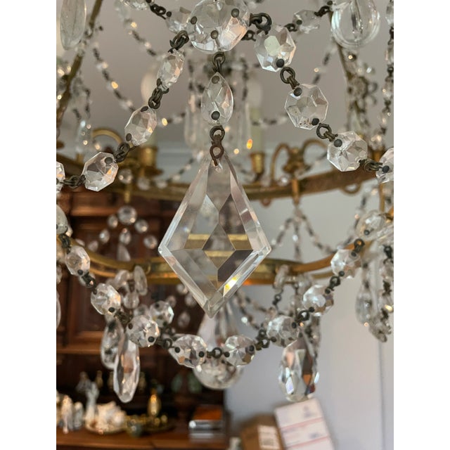 1980s Vintage Empire Brass & Crystal Basket Chandelier With 10 Lights For Sale - Image 4 of 9