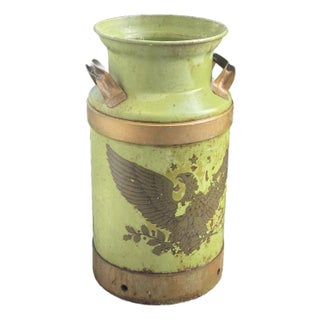 Antique American Milk Pail Canister With American Eagle On For Sale