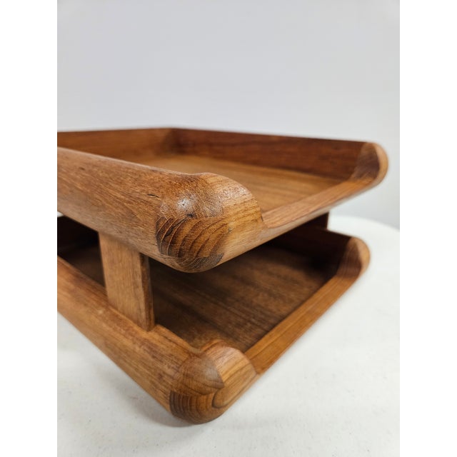 Brown Teak Danish Modern Style Double Letter Tray - Desk Organizer For Sale - Image 8 of 11