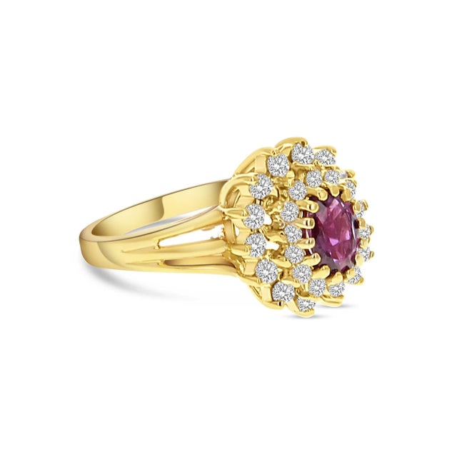 Ruby Diamond Halo Engagement Ring 1.25cttw 14k Yellow Gold, Size 4 For Sale - Image 4 of 10