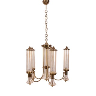 Japanese Chandelier in Brass and Glass, 1960s For Sale