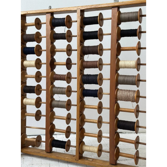 Brown Vintage Oak Frame Cord/Yarn Bobbin Storage Rack, Circa 1940s-50s For Sale - Image 8 of 17